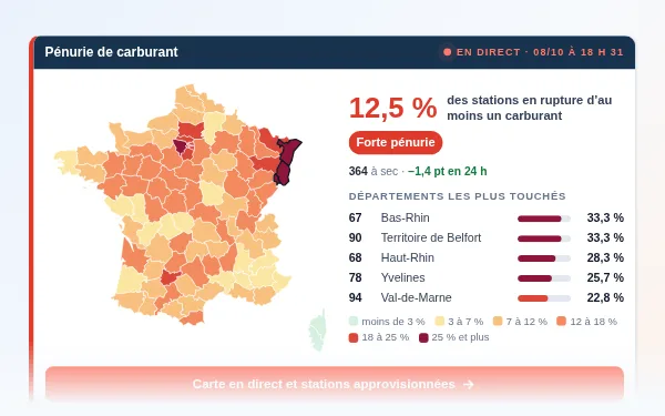 Aperçu du widget : Carte de la pénurie de carburant